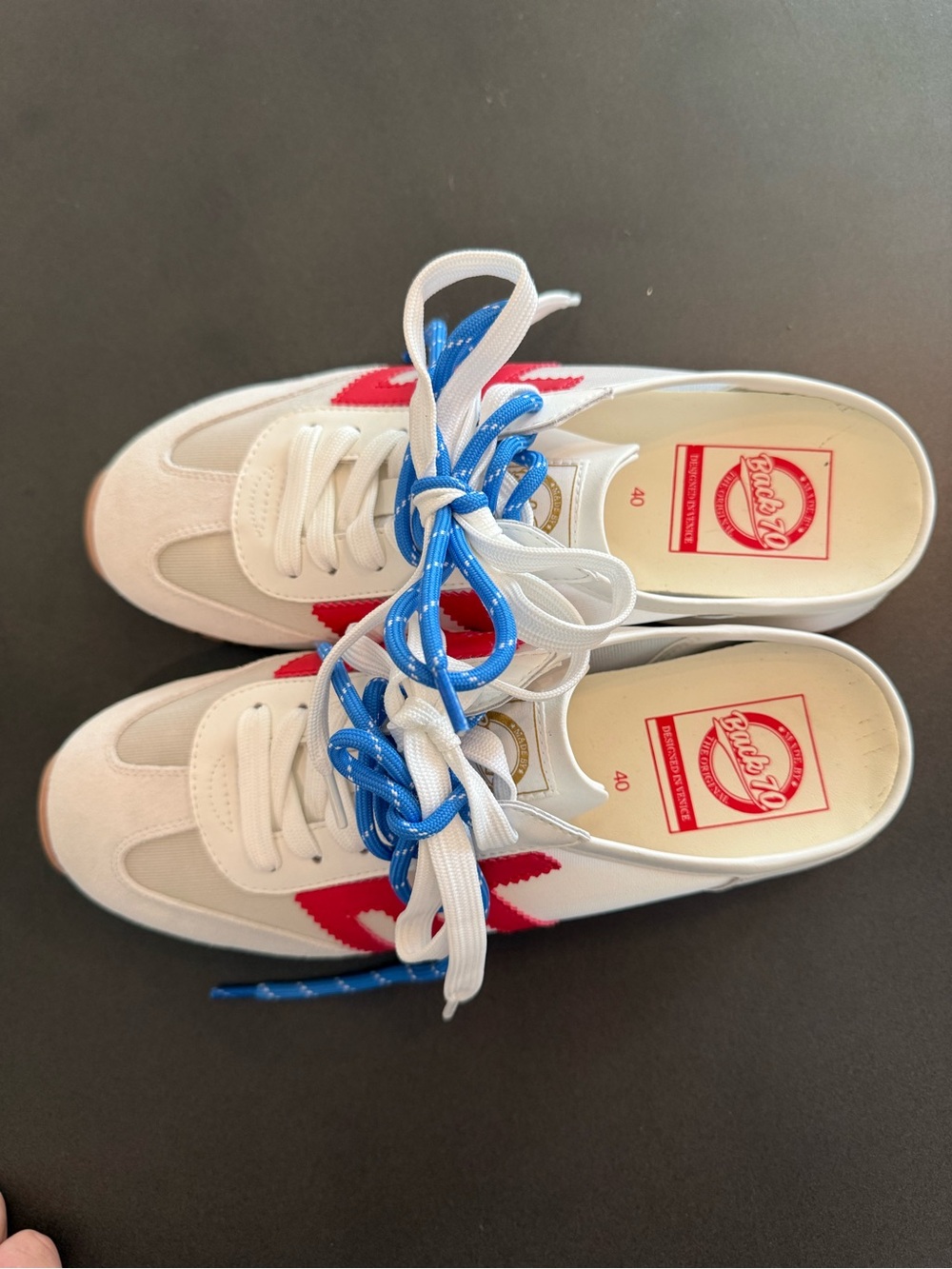 Women's Retro Mule Sneakers in White with Red & Blue - Picture 3 of 6